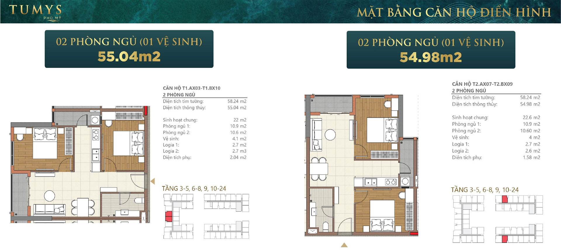 Căn hộ 2 phòng ngủ